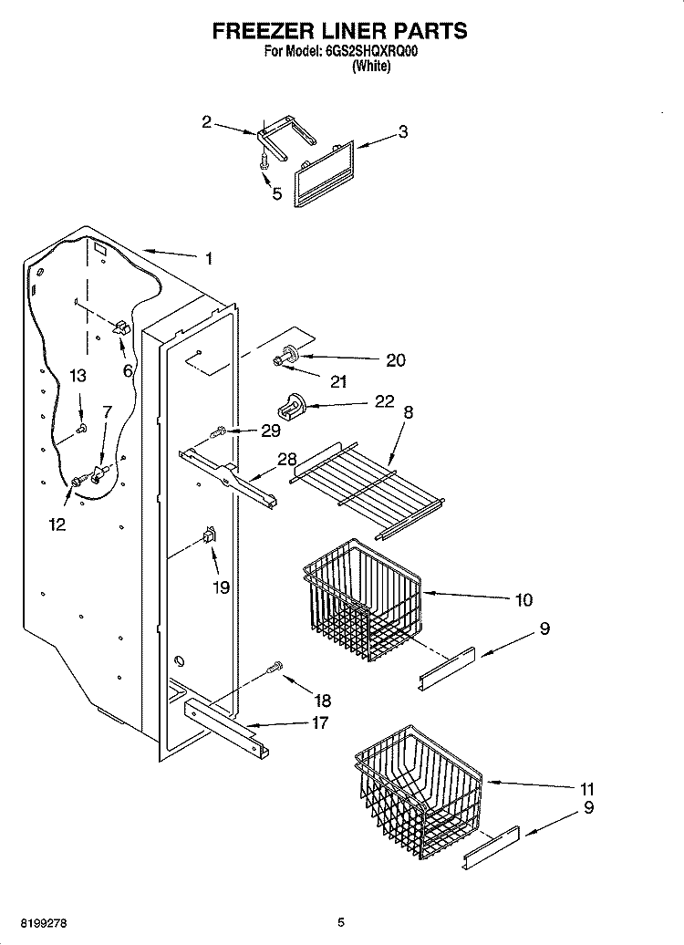 FREEZER LINER PARTS Diagram and Parts List for 6GS2SHQXRQ00  Whirlpool Refrigerator