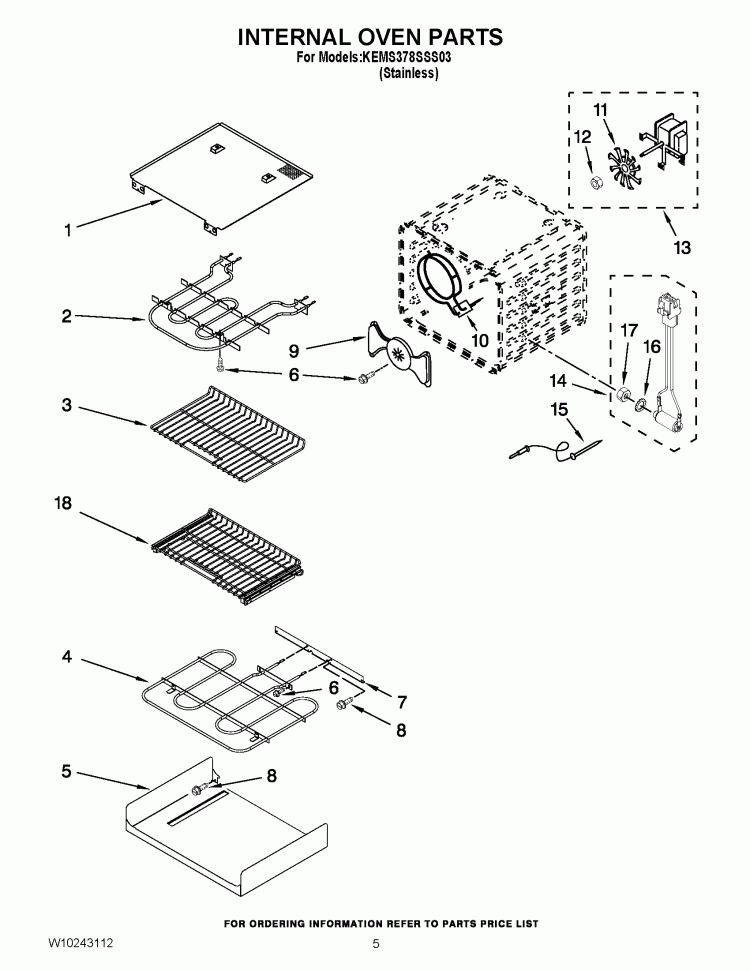 INTERNAL OVEN PARTS Diagram and Parts List for KEMS378SSS03  KitchenAid Microwave Oven Combo