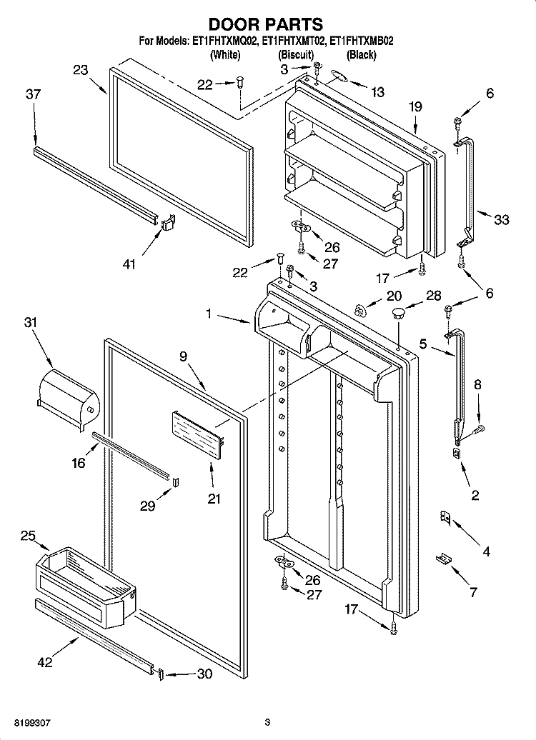 DOOR PARTS Diagram and Parts List for ET1FHTXMQ02  Whirlpool Refrigerator