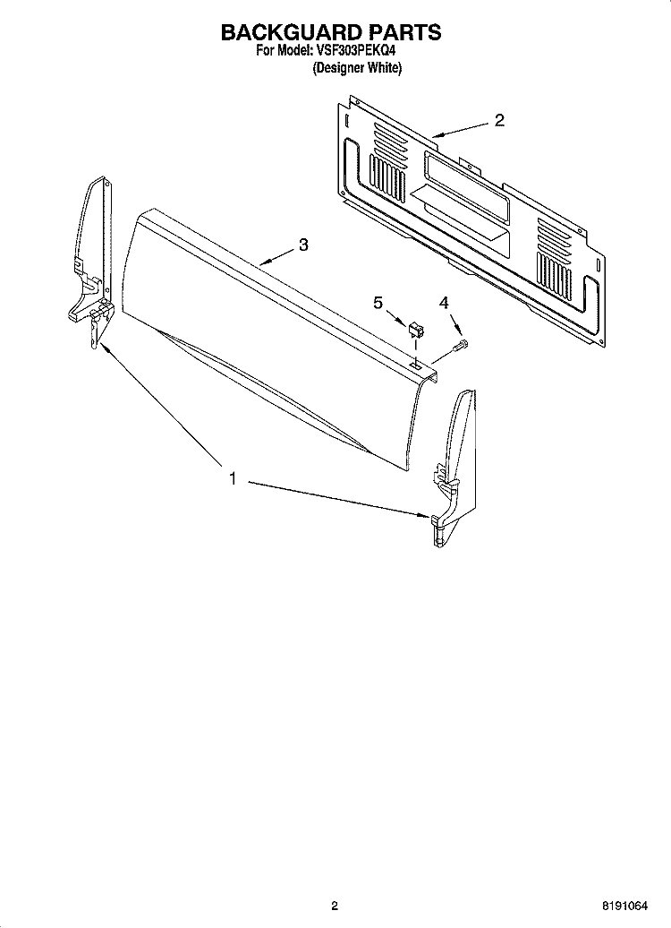 BACKGUARD PARTS Diagram and Parts List for VSF303PEKQ4  Whirlpool Range
