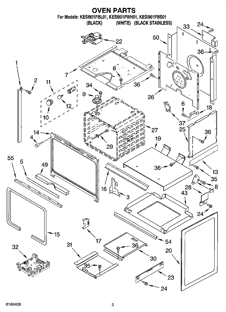 OVEN PARTS Diagram and Parts List for KESI901PBL01  KitchenAid Range