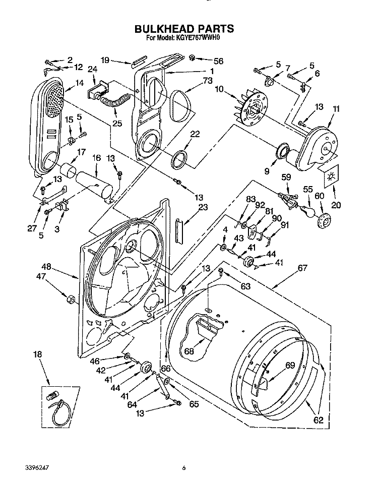 BULKHEAD Diagram and Parts List for KGYE767WWH0  KitchenAid Dryer