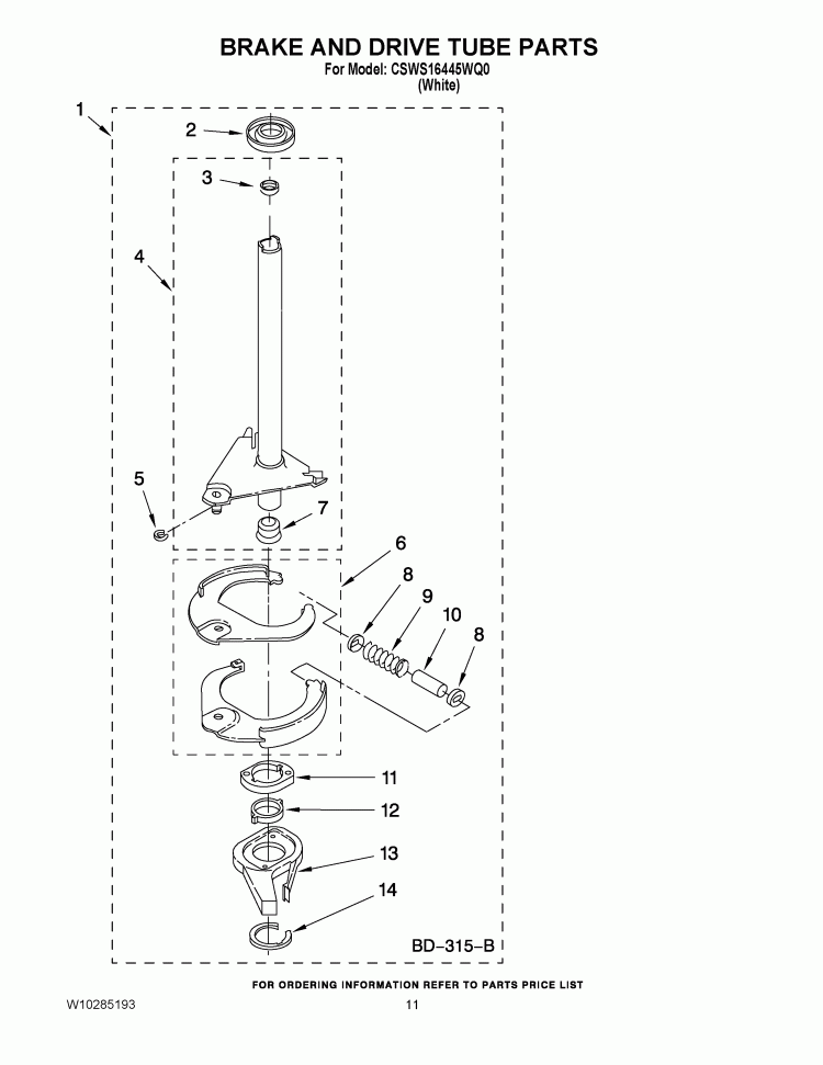 BRAKE AND DRIVE TUBE PARTS Diagram and Parts List for CSWS16445WQ0  Crosley Washer