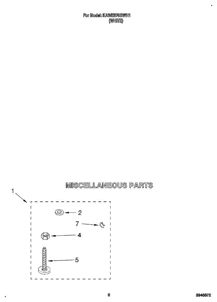 MISCELLANEOUS Diagram and Parts List for KAWE870BWH1  KitchenAid Washer