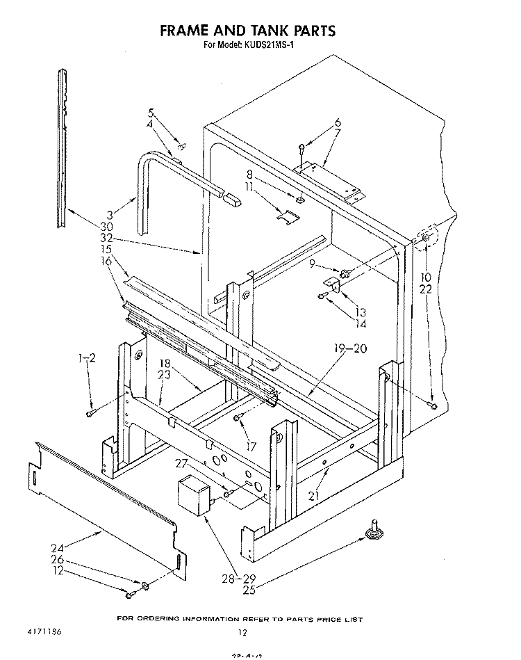 FRAME AND TANK Diagram and Parts List for KUDS21MS1  KitchenAid Dishwasher