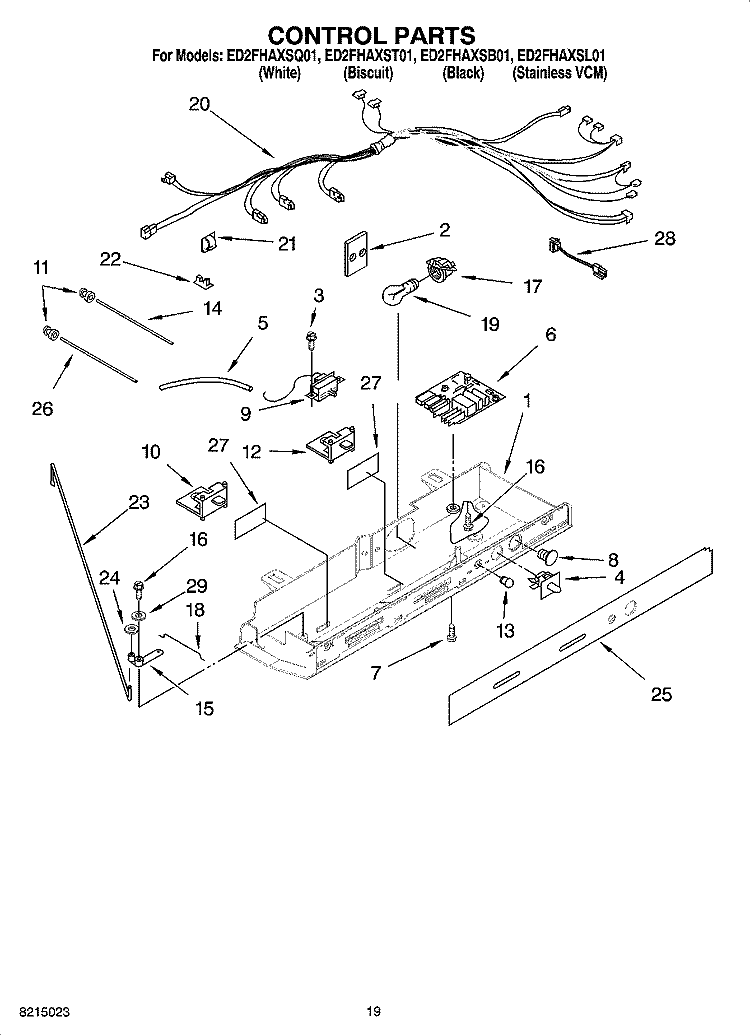 CONTROL PARTS Diagram and Parts List for ED2FHAXSL01  Whirlpool Refrigerator