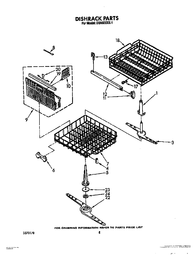 DISHRACK, LIT/OPTIONAL Diagram and Parts List for DU8500XX1  Whirlpool Dishwasher