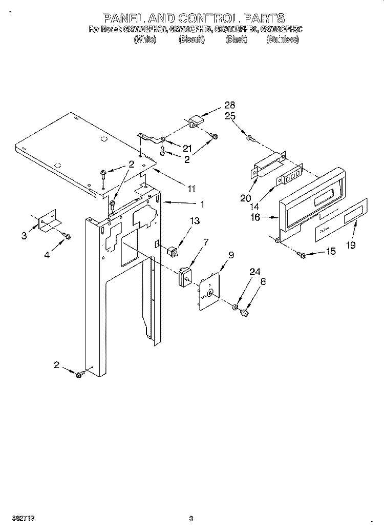 PANEL AND CONTROL Diagram and Parts List for GX900QPHB0  Whirlpool Trash Compactor