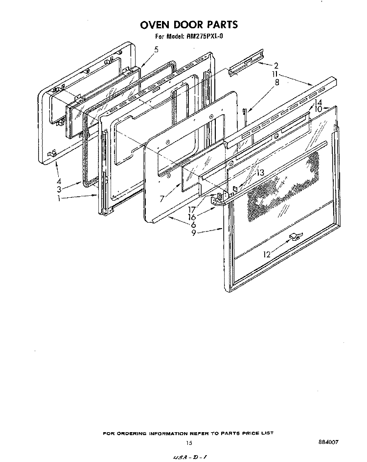 OVEN DOOR Diagram and Parts List for RM275PXL0  Whirlpool Microwave Oven Combo