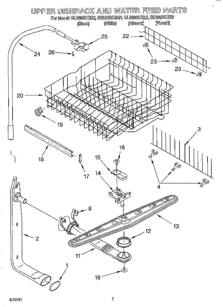 UPPER DISHRACK AND WATER FEED Diagram and Parts List for GU980SCGZ2  Whirlpool Dishwasher