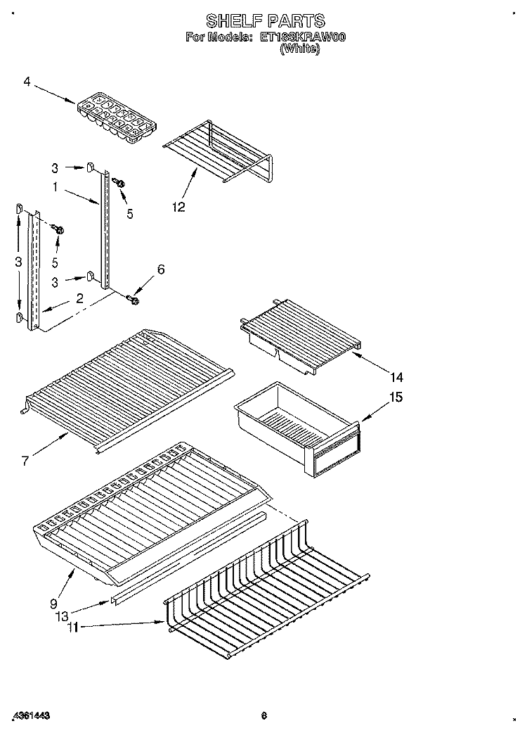 SHELF Diagram and Parts List for ET18SKRAW00  Whirlpool Refrigerator