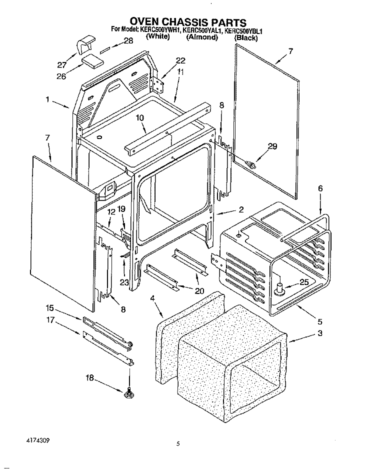 OVEN CHASSIS Diagram and Parts List for KERC500YBL1  KitchenAid Range