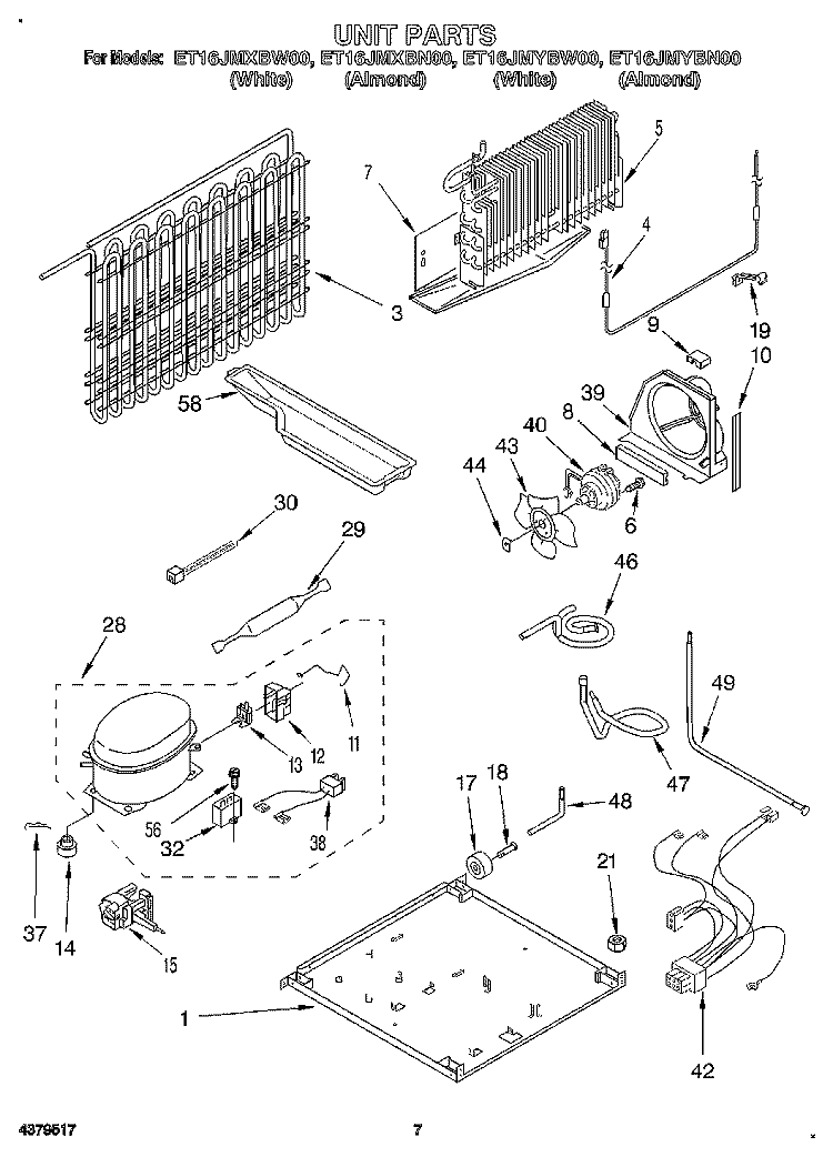 UNIT Diagram and Parts List for ET16JMXBN00  Whirlpool Refrigerator