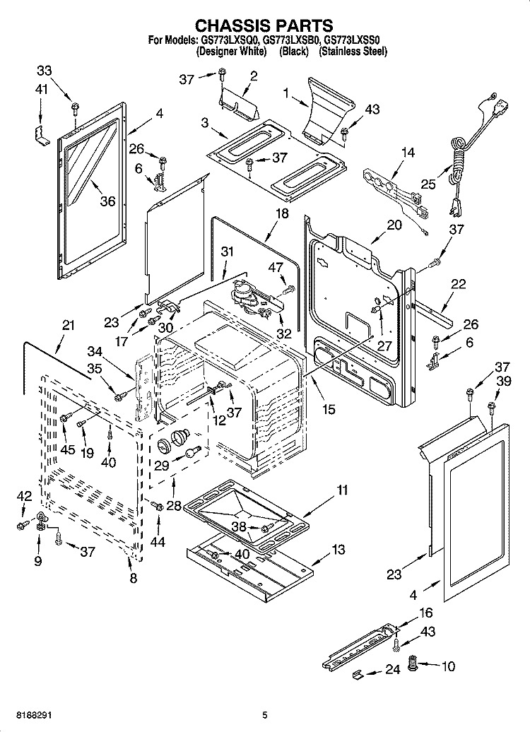 CHASSIS PARTS Diagram and Parts List for GS773LXSQ0  Whirlpool Range