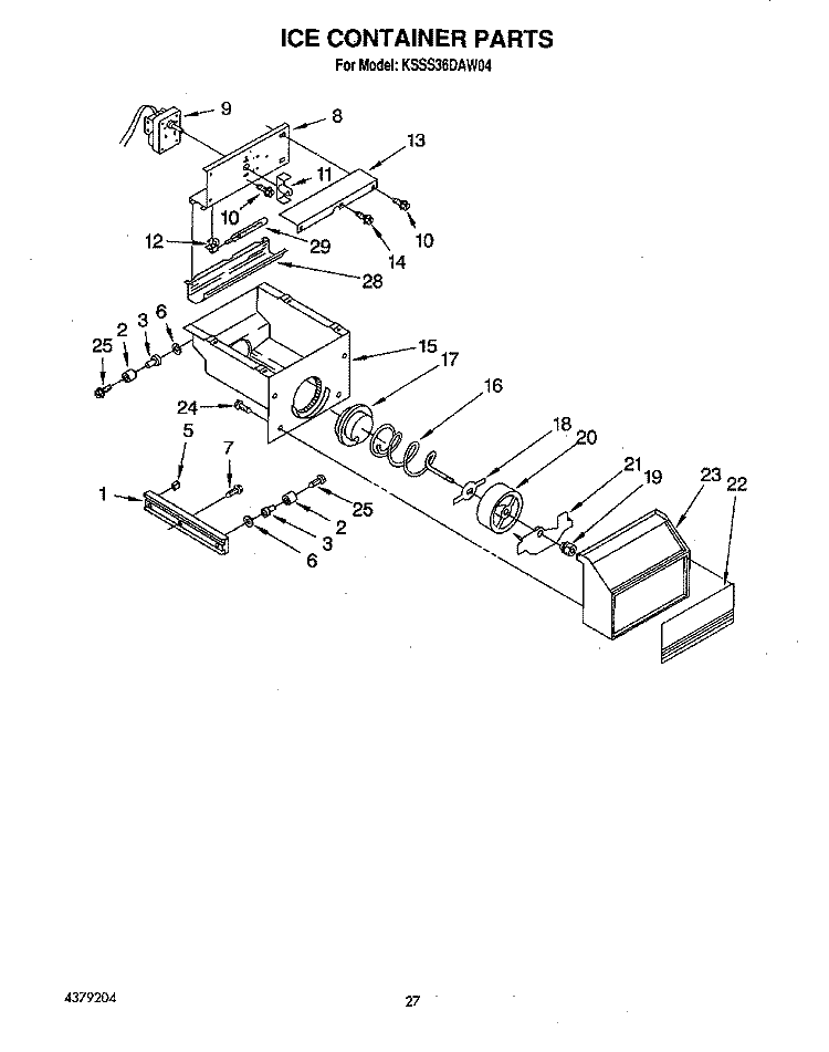 ICE CONTAINER Diagram and Parts List for KSSS36DAW04  KitchenAid Refrigerator