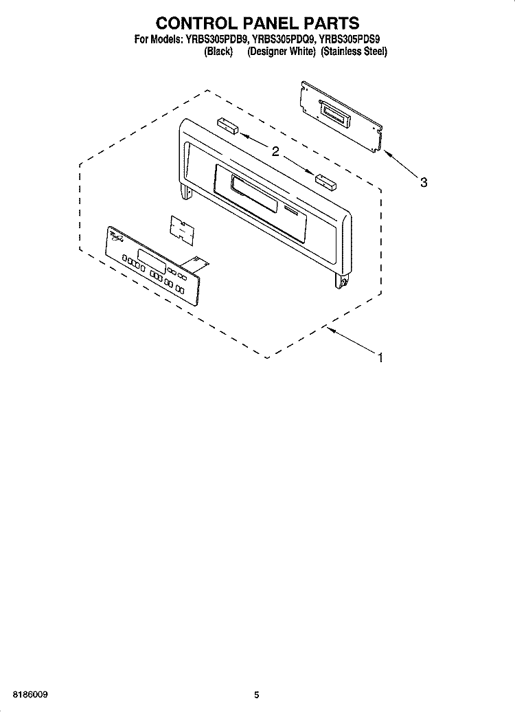 CONTROL PANEL PARTS Diagram and Parts List for YRBS305PDQ9  Whirlpool Wall Oven
