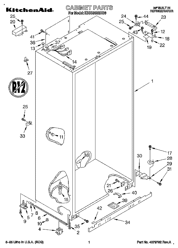 CABINET Diagram and Parts List for KSSS36MDX00  KitchenAid Refrigerator