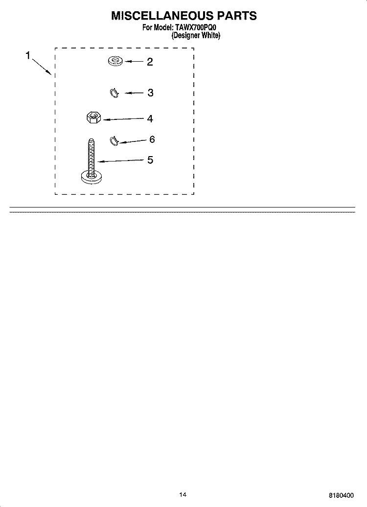 MISCELLANEOUS PARTS - OPTIONAL PARTS (NOT INCLUDED) Diagram and Parts List for TAWX700PQ0  Estate Washer