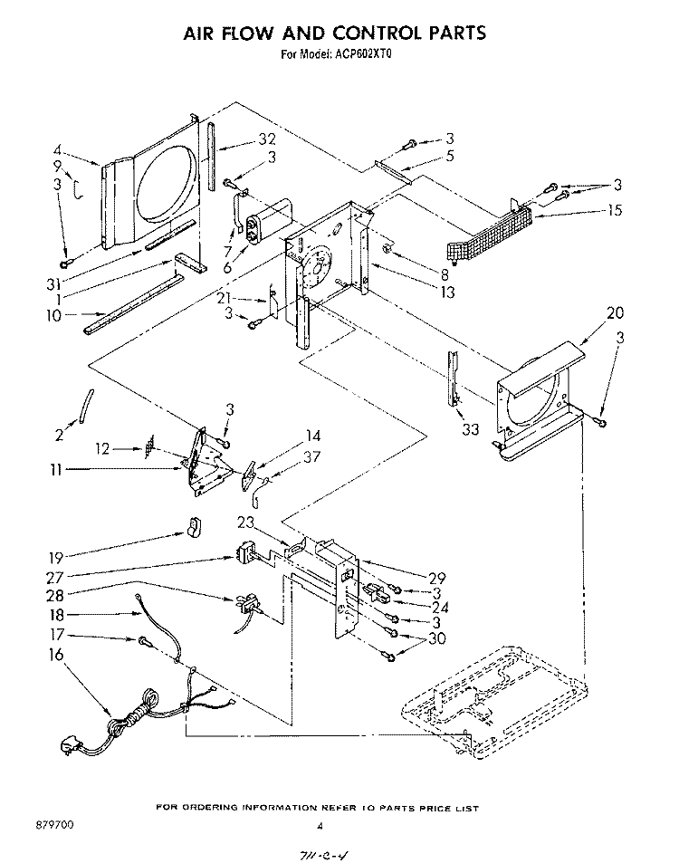 AIRFLOW AND CONTROL Diagram and Parts List for ACP602XT0  Whirlpool Air Conditioner