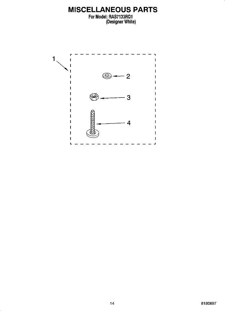 MISCELLANEOUS  PARTS, OPTIONAL PARTS (NOT INCLUDED) Diagram and Parts List for RAS7133RQ1  Roper Washer