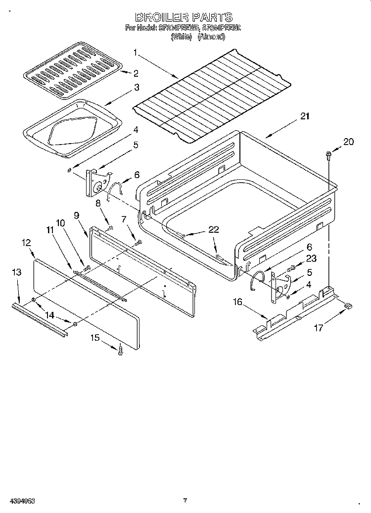 BROILER Diagram and Parts List for SF304PEEW0  Whirlpool Range