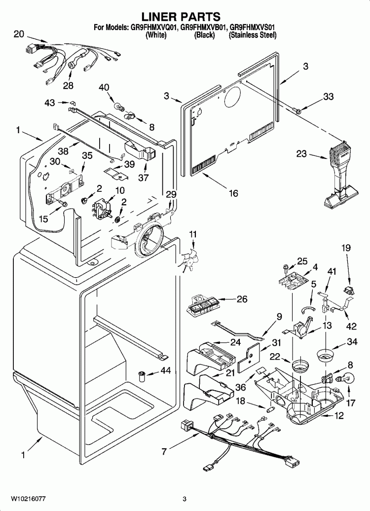 LINER PARTS Diagram and Parts List for GR9FHMXVB01  Whirlpool Refrigerator