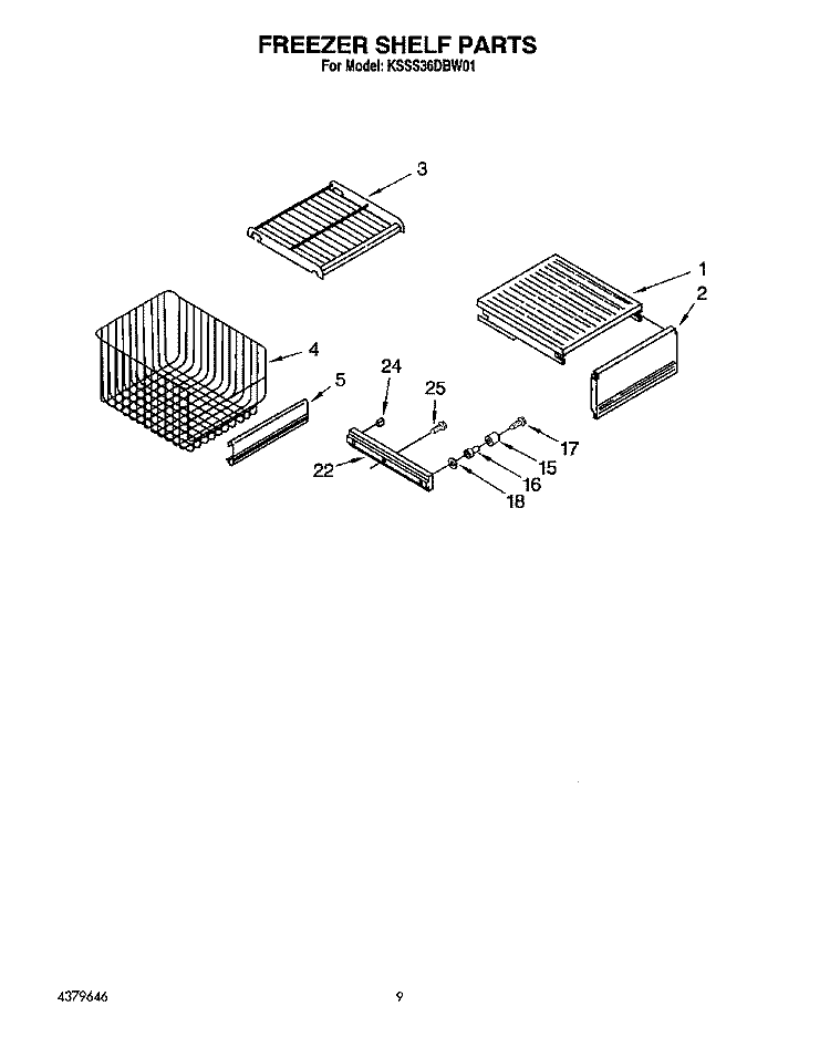 FREEZER SHELF Diagram and Parts List for KSSS36DBW01  KitchenAid Refrigerator