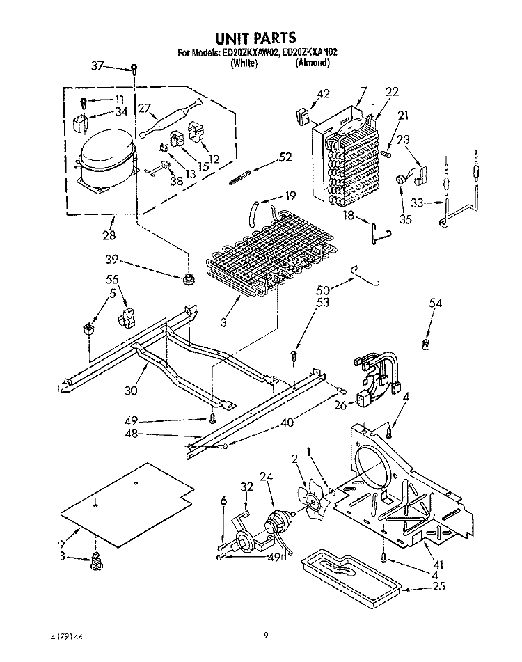 UNIT Diagram and Parts List for ED20ZKXAN02  Whirlpool Refrigerator