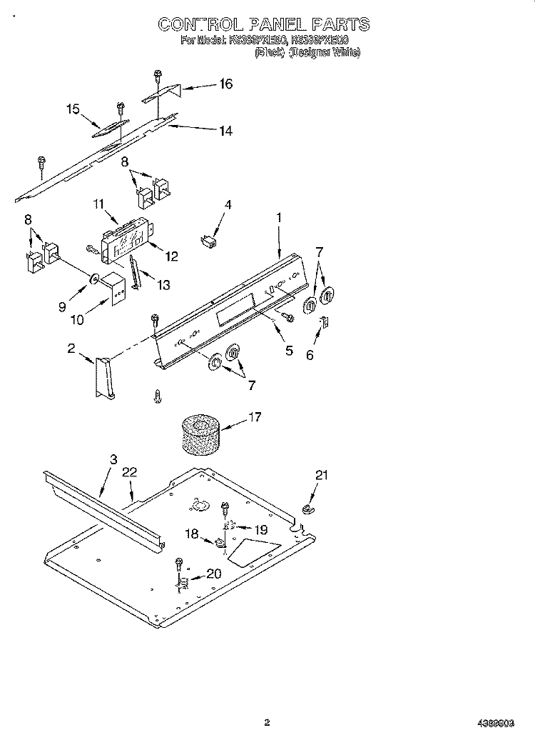 CONTROL PANEL Diagram and Parts List for RS386PXEB0  Whirlpool Range