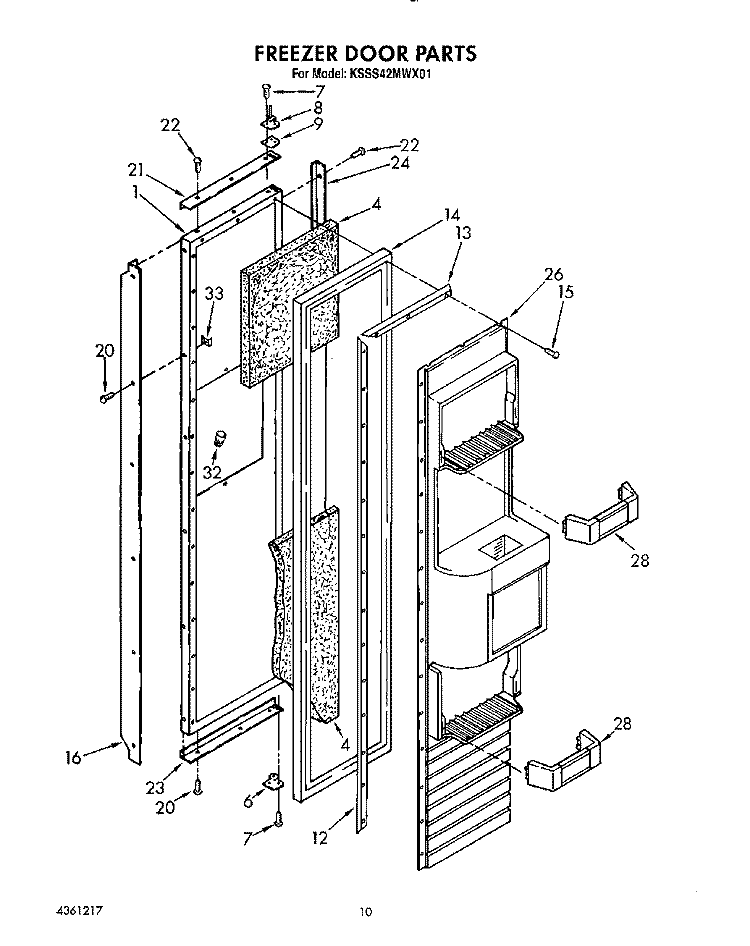 FREEZER DOOR Diagram and Parts List for KSSS42MWX01  KitchenAid Refrigerator