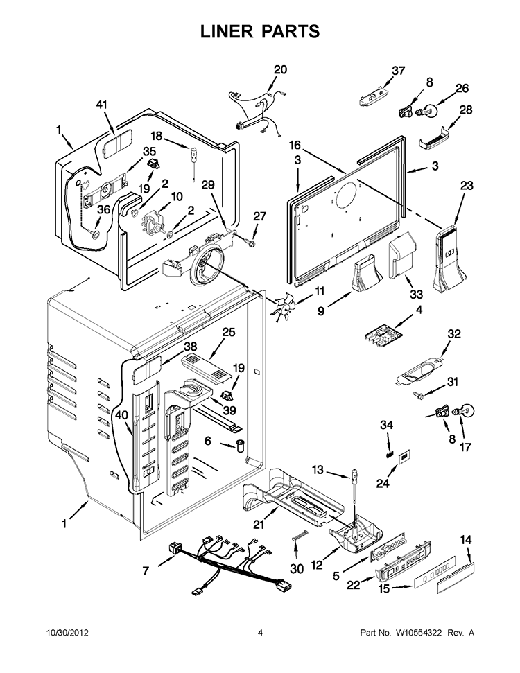 LINER PARTS Diagram and Parts List for 5VWT59SFYF00  Whirlpool Refrigerator