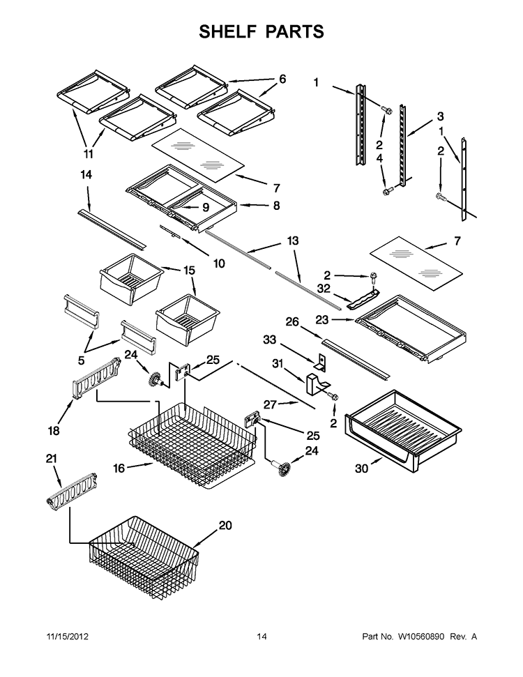 SHELF PARTS Diagram and Parts List for KBLS19KTMS3  KitchenAid Refrigerator