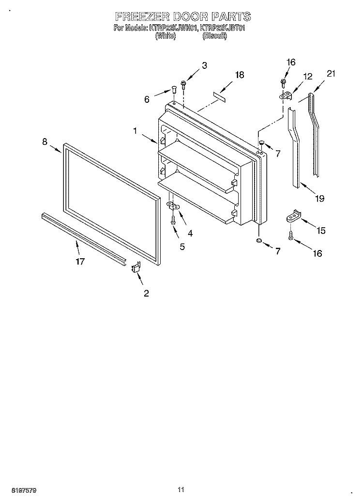 FREEZER DOOR, OPTIONAL Diagram and Parts List for KTRP22KJBT01  KitchenAid Refrigerator