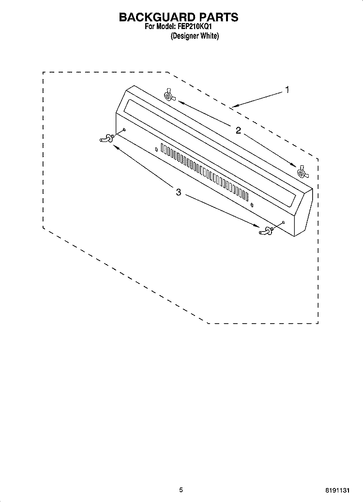 BACKGUARD PARTS Diagram and Parts List for FEP210KQ1  Roper Range
