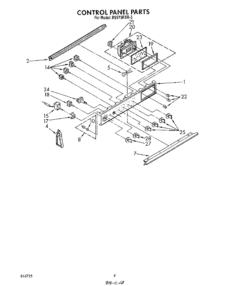 CONTROL PANEL Diagram and Parts List for RS575PXR3  Whirlpool Range