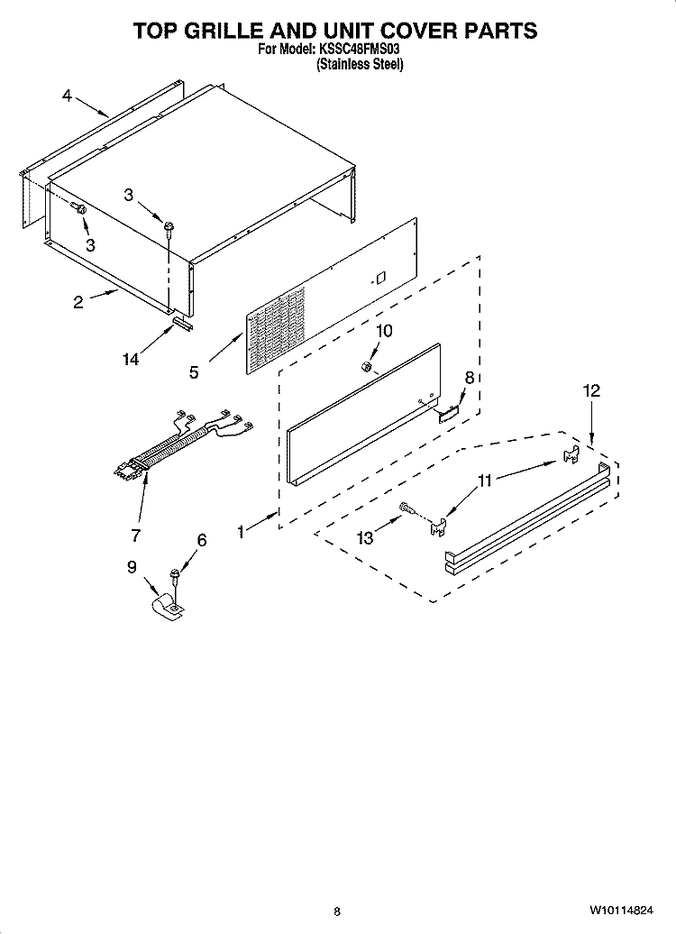 TOP GRILLE AND UNIT COVER PARTS Diagram and Parts List for KSSC48FMS03  KitchenAid Refrigerator