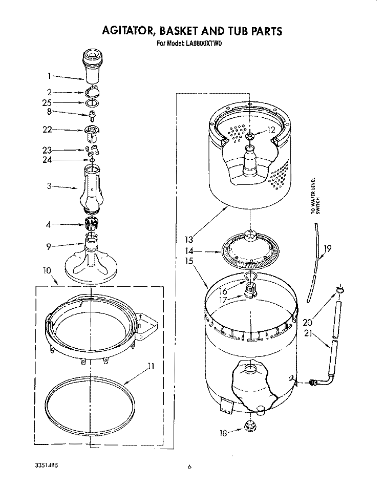 AGITATOR, BASKET AND TUB Diagram and Parts List for LA8800XTF0  Whirlpool Washer