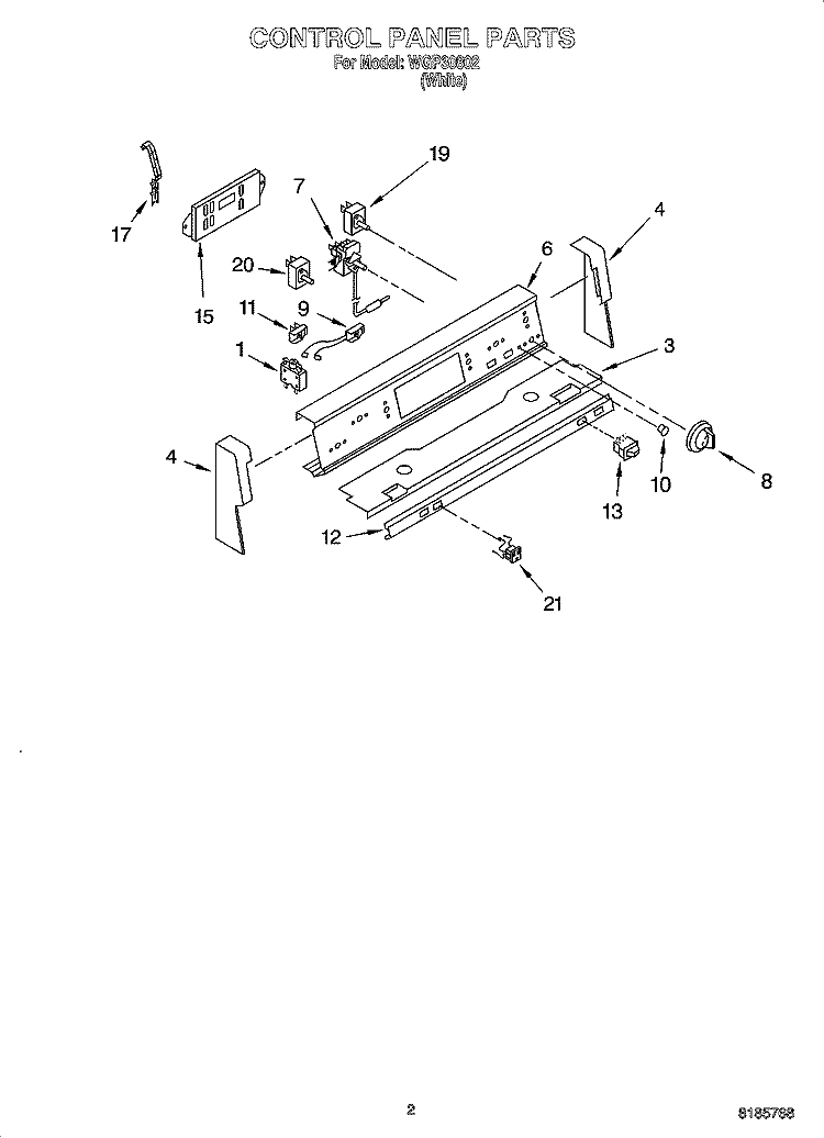 CONTROL PANEL PARTS Diagram and Parts List for WGP30802  Whirlpool Range