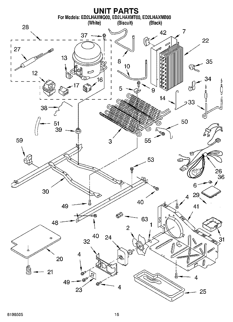 UNIT PARTS Diagram and Parts List for ED2LHAXMT00  Whirlpool Refrigerator