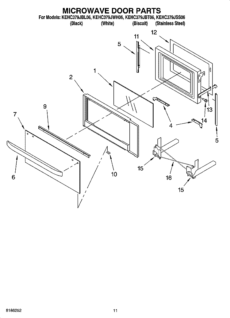 MICROWAVE DOOR PARTS, OPTIONAL PARTS Diagram and Parts List for KEHC379JWH06  KitchenAid Microwave Oven Combo