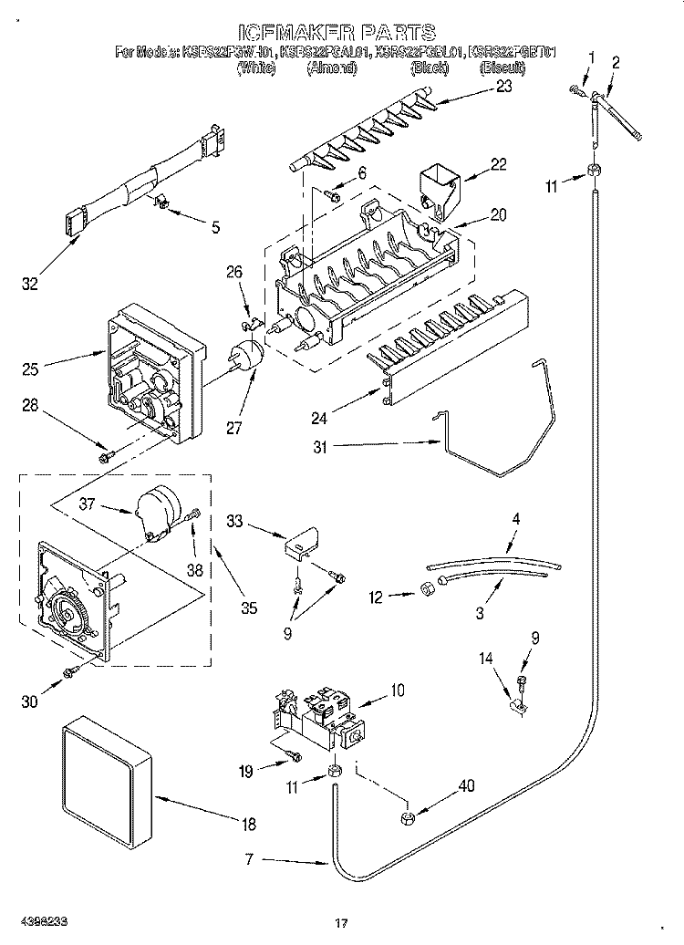 ICEMAKER Diagram and Parts List for KSRS22FGWH01  KitchenAid Refrigerator