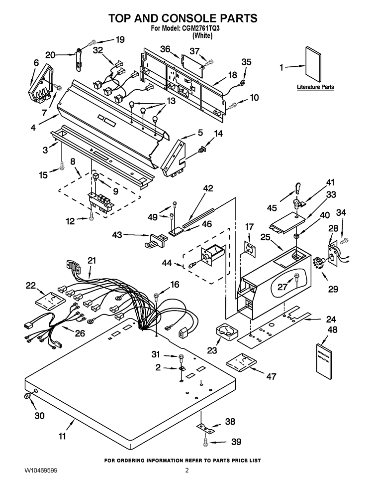 TOP AND CONSOLE PARTS Diagram and Parts List for CGM2761TQ3  Whirlpool Dryer