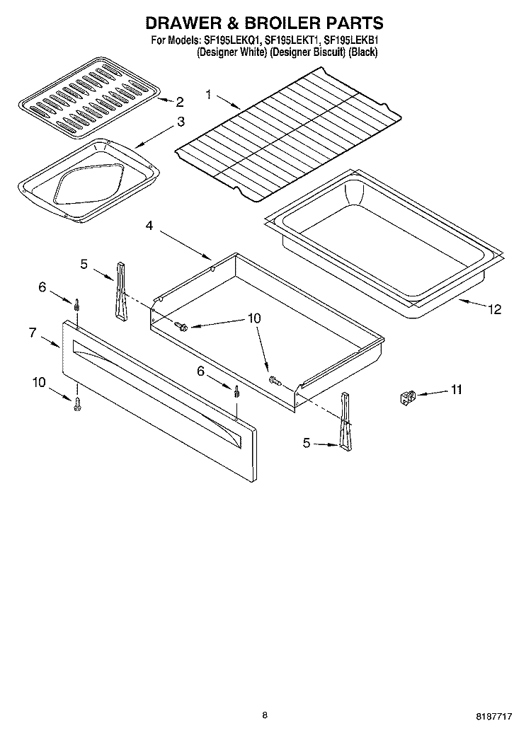 DRAWER & BROILER PARTS, MISCELLANEOUS PARTS Diagram and Parts List for SF195LEKB1  Whirlpool Range