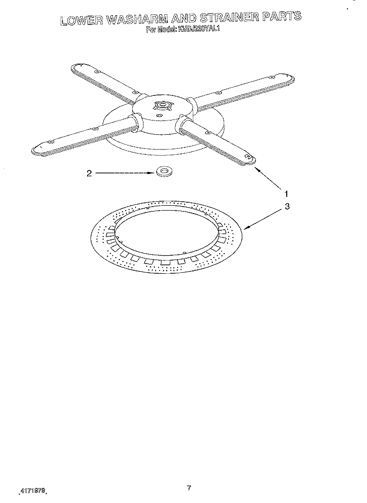 LOWER WASHARM AND STRAINER Diagram and Parts List for KUDJ230YAL1  KitchenAid Dishwasher