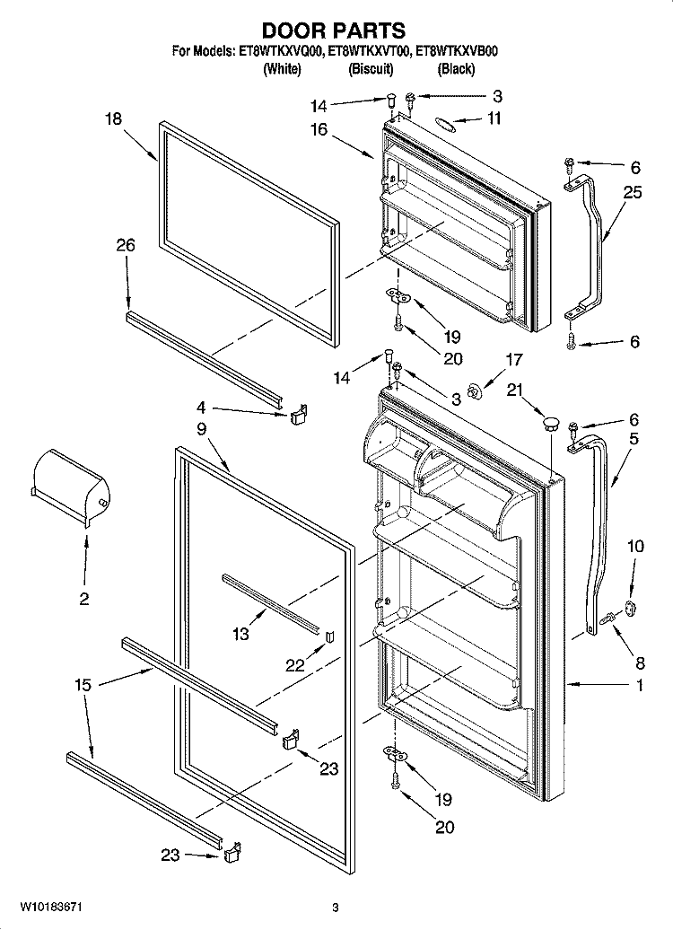 DOOR PARTS Diagram and Parts List for ET8WTKXVB00  Whirlpool Refrigerator