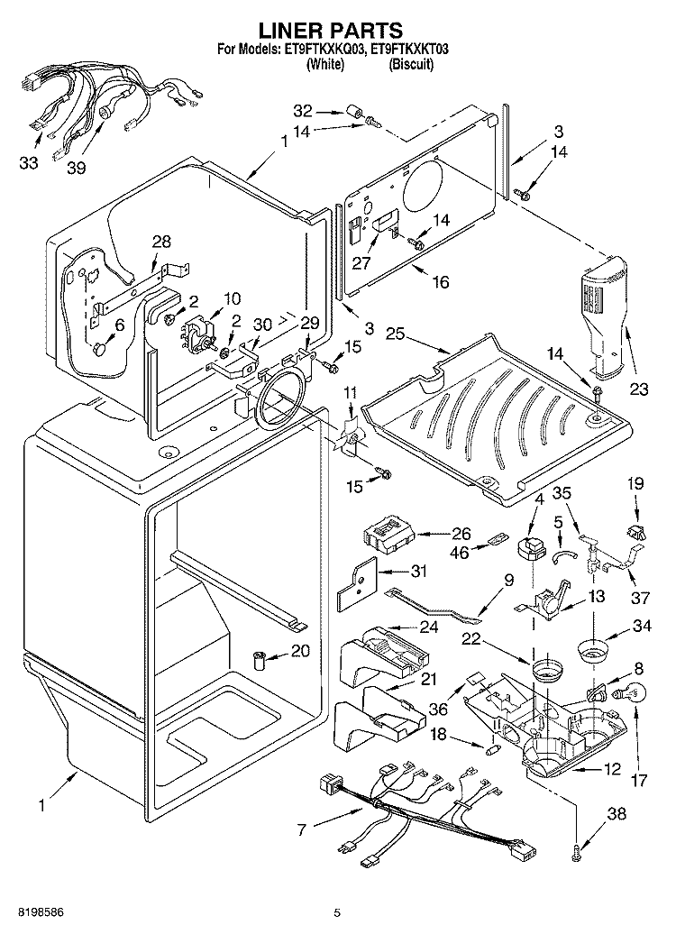 LINER PARTS Diagram and Parts List for ET9FTKXKT03  Whirlpool Refrigerator