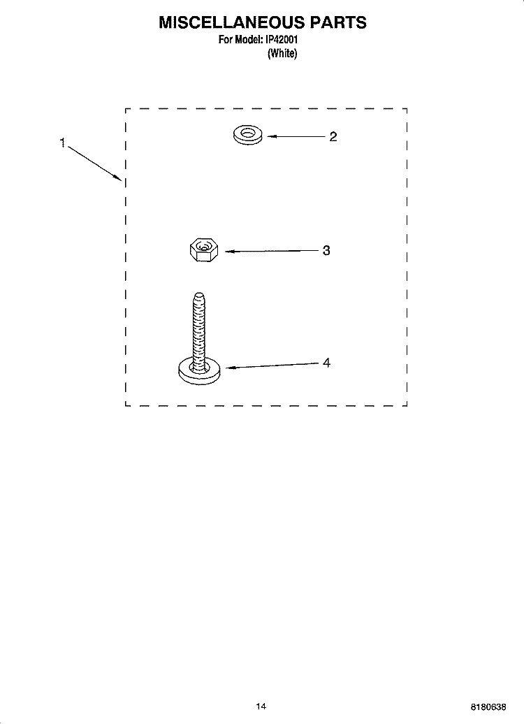 MISCELLANEOUS  PARTS, OPTIONAL PARTS (NOT INCLUDED) Diagram and Parts List for IP42001  Inglis Washer