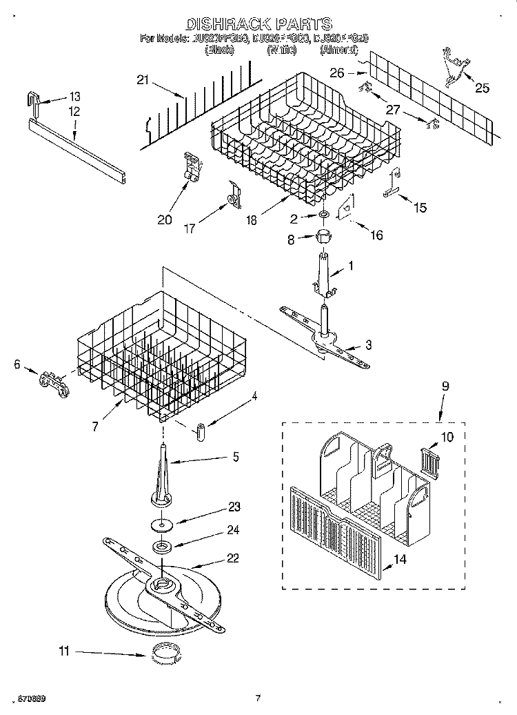 DISHRACK Diagram and Parts List for DU920PFGZ0  Whirlpool Dishwasher