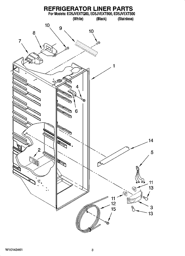 REFRIGERATOR LINER PARTS Diagram and Parts List for ED5JVEXTS00  Whirlpool Refrigerator