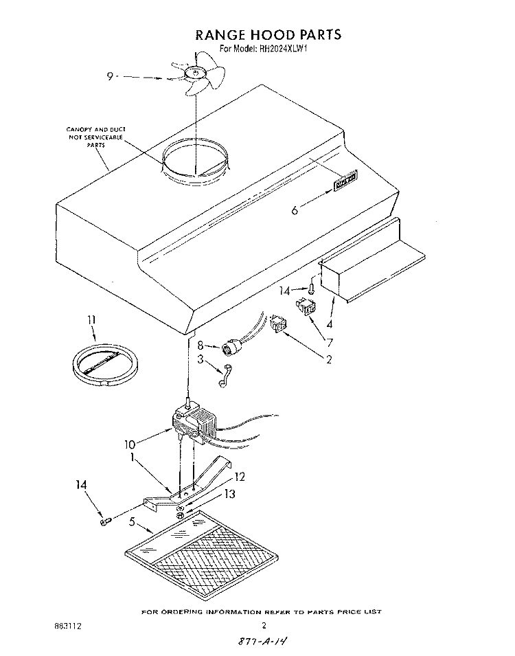 SECTION Diagram and Parts List for RH2024XLW1  Whirlpool Range Hood